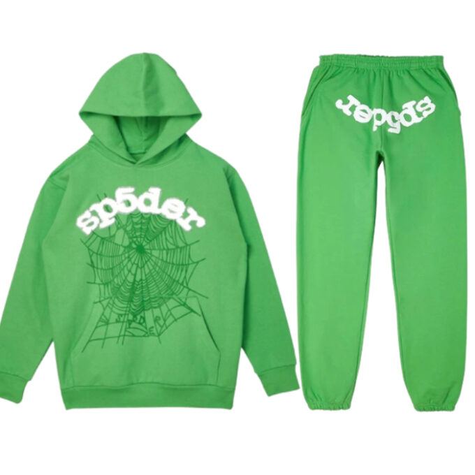 Green Sp5der Web worldwide Tracksuit sp5der hoodie